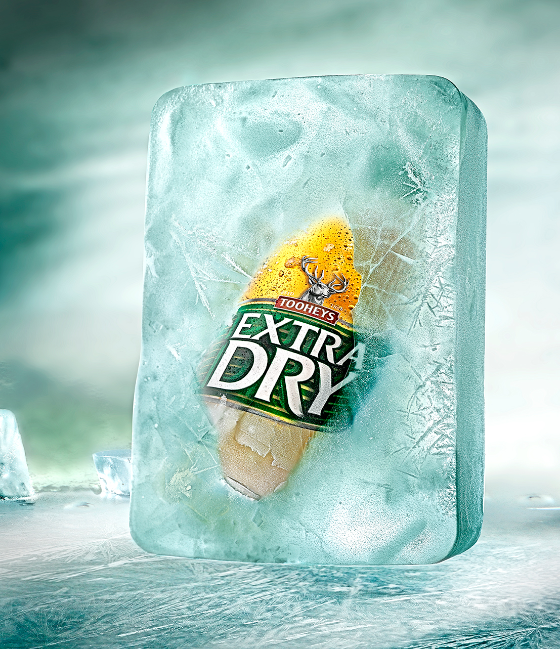 Energi Packaging Design Agency Specialists Product Lifestyle Photography Tooheys Extra Dry Beer Bottle Ice Frozen Refreshing Crisp 