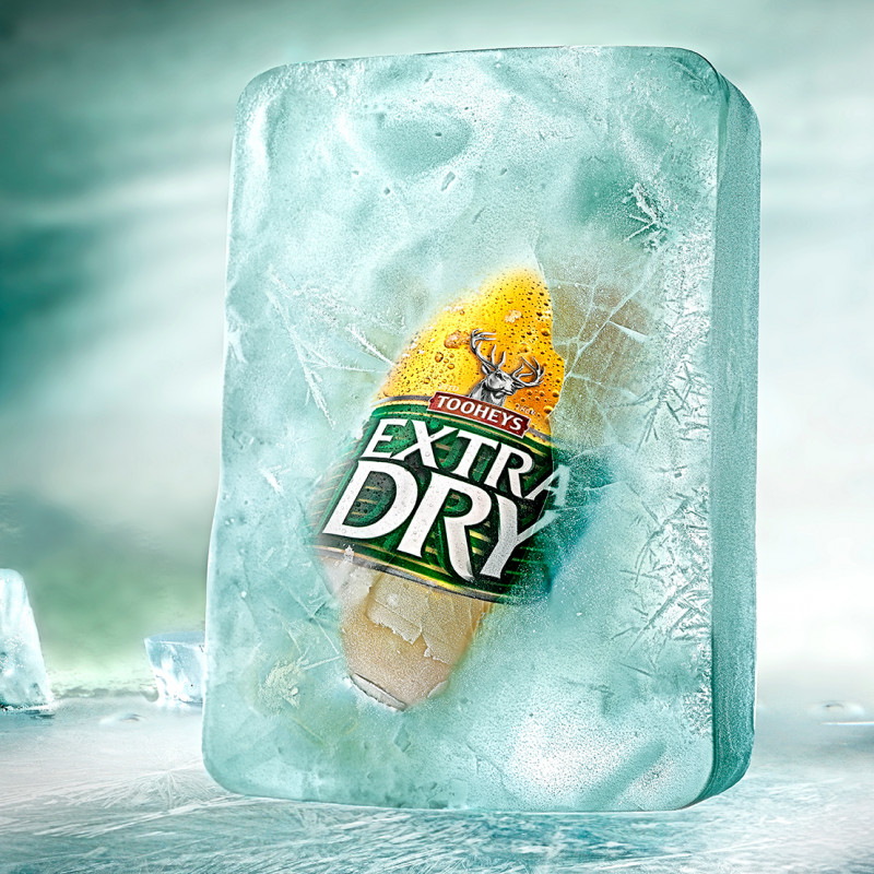 Energi Packaging Design Agency Specialists Product Lifestyle Photography Tooheys Extra Dry Beer Bottle Ice Frozen Refreshing Crisp 