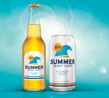 Summer Bright Lager bottle and can packaging design